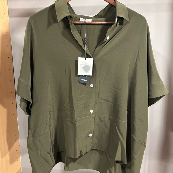 Tops - Lily Silk Olive Green Button Down Silk Blouse. Size XXL. NWT.
